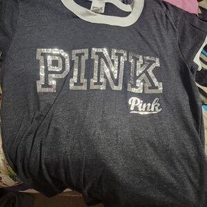 PINK Victoria's Secret Charcoal Tee with Glitter Accents